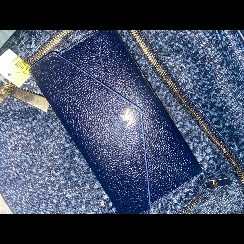 Michael Kors MK Blue Rhea Backpack, Tri-Fold Wallet, & Drawstring Bag Set - Picture 7 of 14